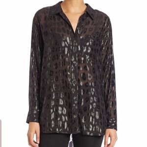 Equipment Silk Metallic Leopard Button Top Size S